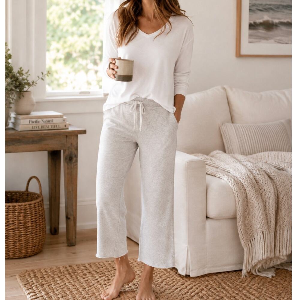 Frank & Eileen Catherine Sweatpants S Gray Triple Fleece Wide Leg Raw Hem NWOT
